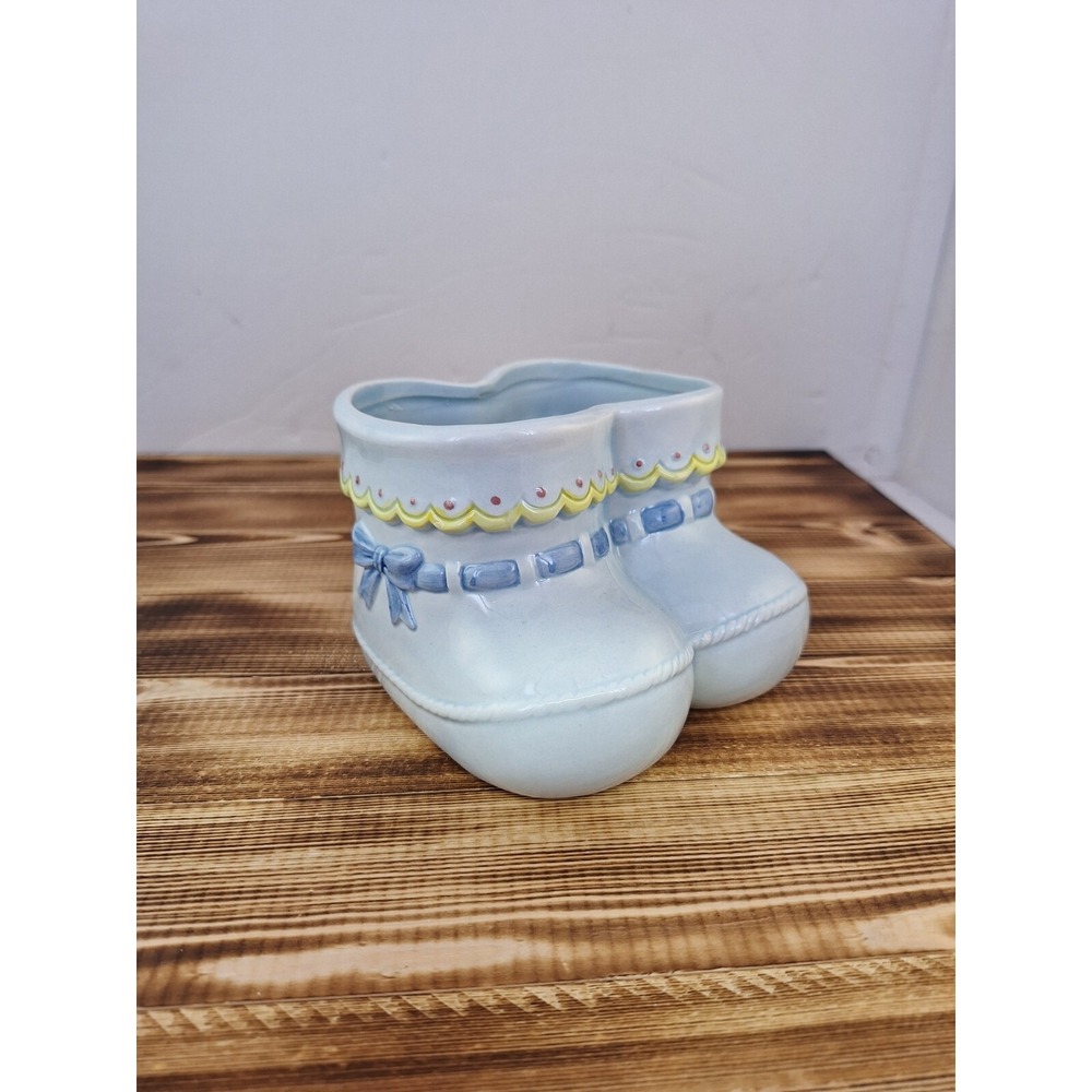 Vintage Napco Ceramic Blue Baby Booties Nursery Planter 5"X3" Stamped Stickered‎